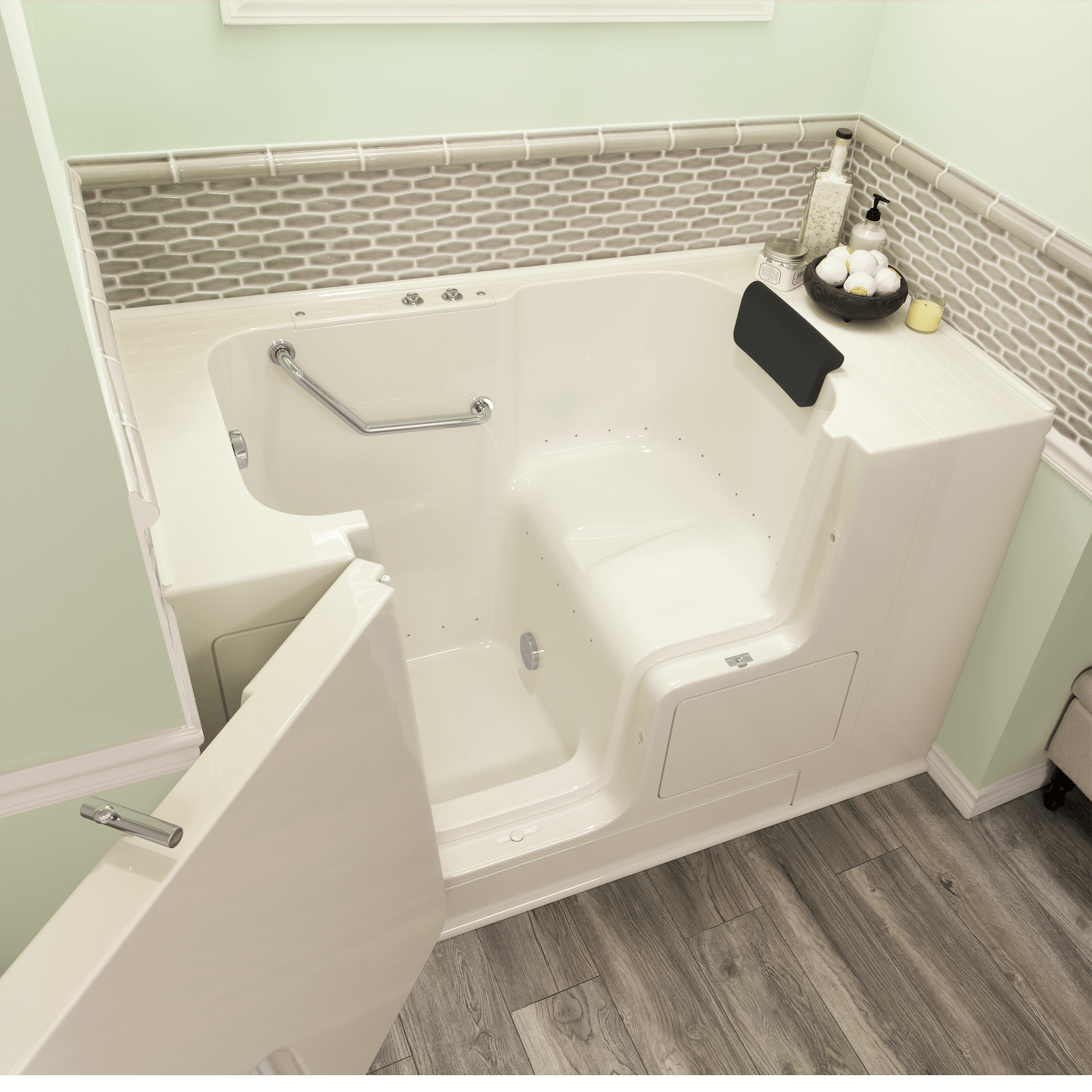 Gelcoat Premium Series 32 x 52  Inch Walk in Tub With Air Spa System   Left Hand Drain WIB LINEN